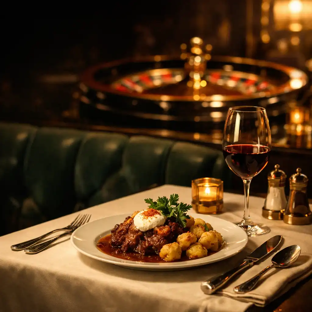 Elegáns esti teríték borospohárral és sejtett lounge-hangulattal